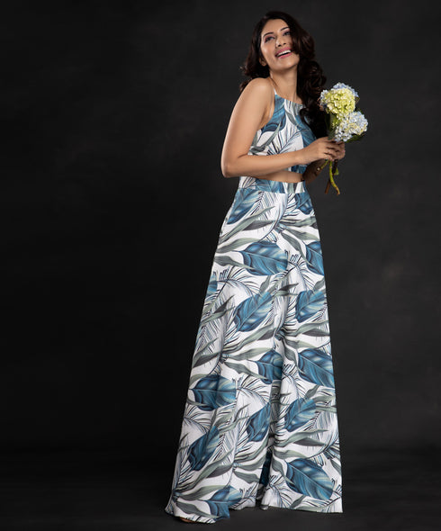 Blue Leaf Crop Top N Skirt Set